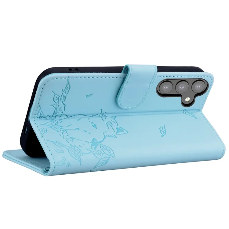 Für Samsung Galaxy A16 Case Wallet Cat Muster Gedruckter Leder -telefonabdeckung - Himmelblau