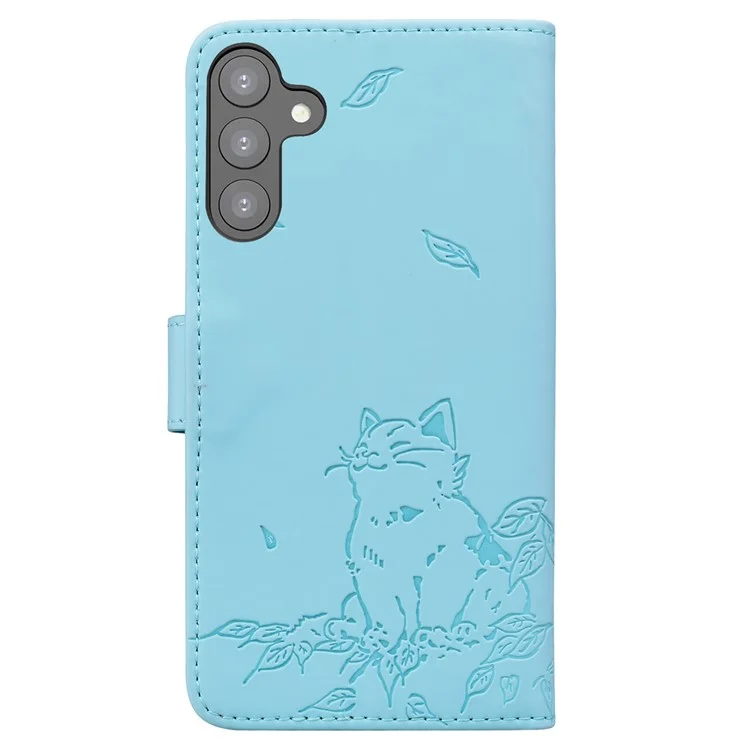 Für Samsung Galaxy A16 Case Wallet Cat Muster Gedruckter Leder -telefonabdeckung - Himmelblau