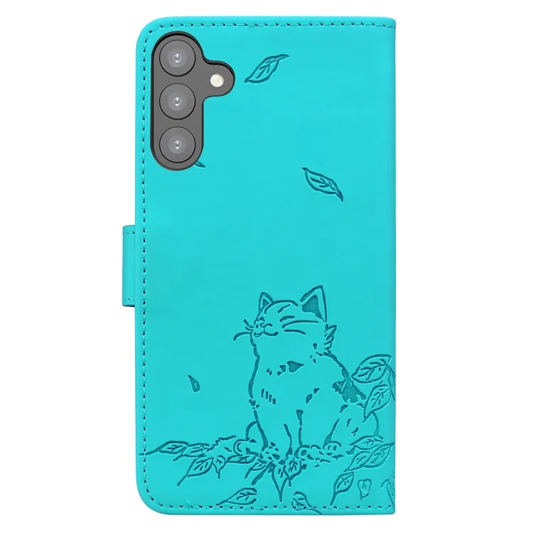 Für Samsung Galaxy S24+ Case Wallet Cat Muster Gedruckter Leder -telefonabdeckung - Seeblau