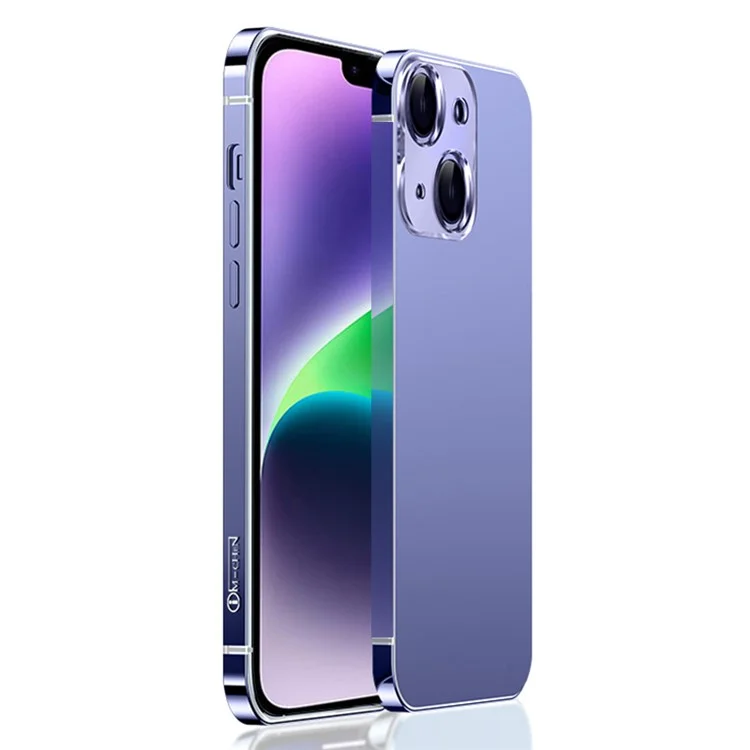 IM-CHEN Shockproof Case for iPhone 14 Slim Anti-Scratch Phone Case PC Back Stainless-Steel Frame Phone Protector - Purple