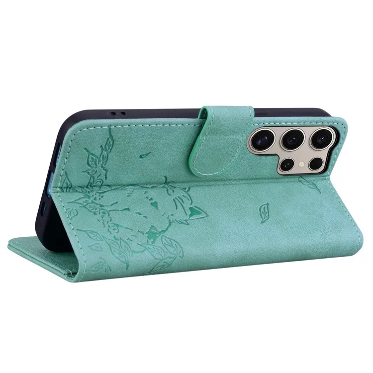 Para Samsung Galaxy S24 Ultra Case Wallet Patrón de Gato Cubierta de Teléfono de Cuero Impreso - Verde