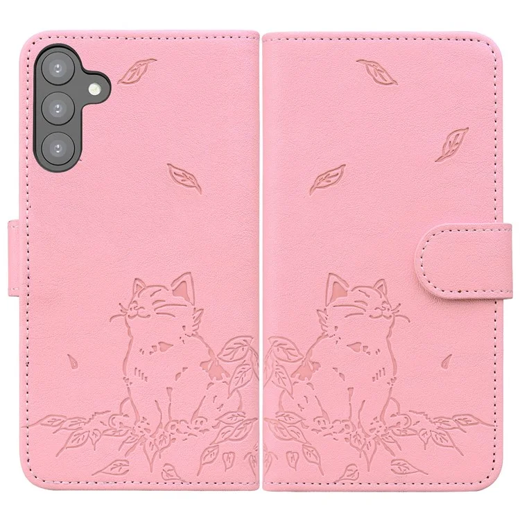 Para Samsung Galaxy S24 Case Willet Patrón de Gato Cubierta de Teléfono de Cuero Impreso - Rosa