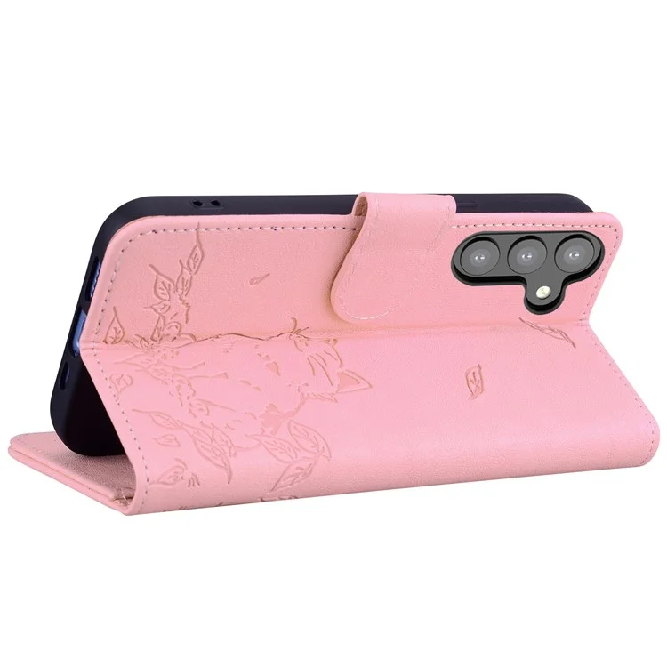 Para Samsung Galaxy S24 Case Willet Patrón de Gato Cubierta de Teléfono de Cuero Impreso - Rosa