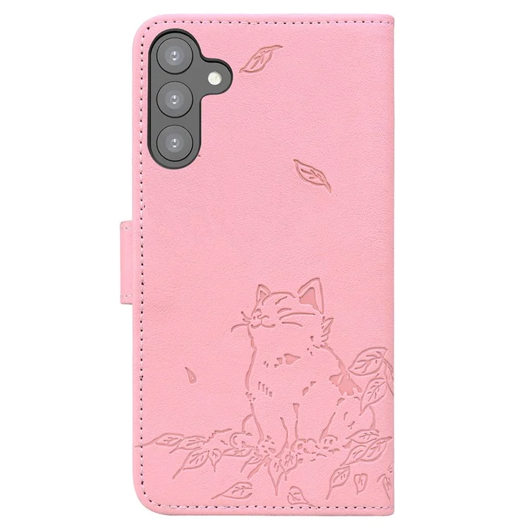 Para Samsung Galaxy S24 Case Willet Patrón de Gato Cubierta de Teléfono de Cuero Impreso - Rosa