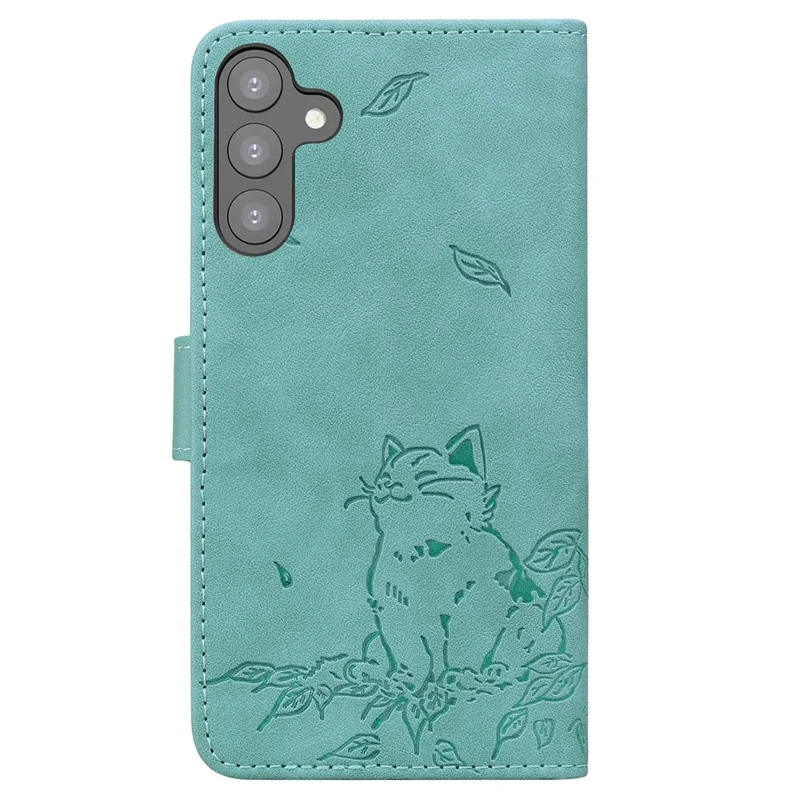 For Samsung Galaxy S24 Case Wallet Cat Pattern Imprinted Leather Phone Cover - Green