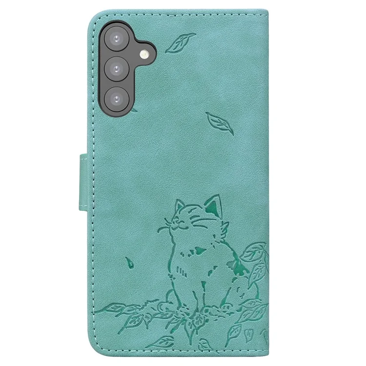 Para Samsung Galaxy S23 fe Case Wallet Patrón de Gato Cubierta de Teléfono de Cuero Impreso - Verde