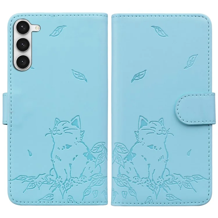 Für Samsung Galaxy S23+ Case Wallet Cat Muster Gedruckter Leder -telefonabdeckung - Himmelblau