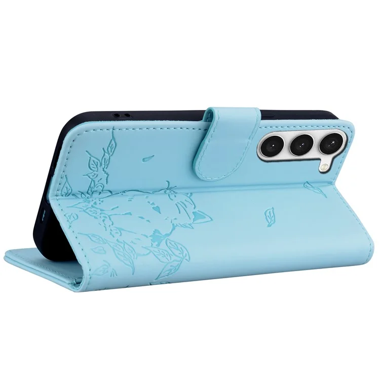 Für Samsung Galaxy S23+ Case Wallet Cat Muster Gedruckter Leder -telefonabdeckung - Himmelblau