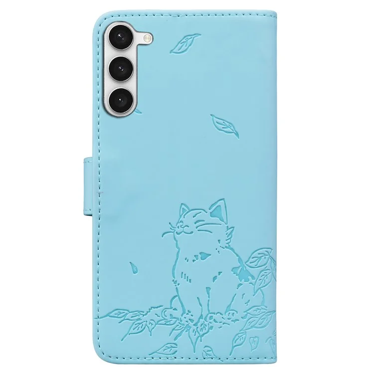 Für Samsung Galaxy S23+ Case Wallet Cat Muster Gedruckter Leder -telefonabdeckung - Himmelblau