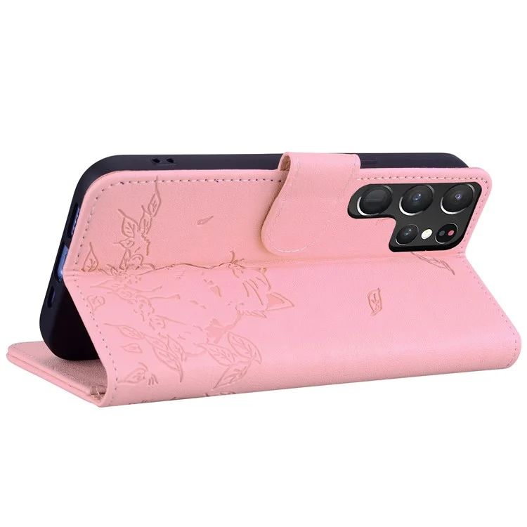 Для Samsung Galaxy S22 Ultra 5G Case Wallet Cath Patter - Розовый