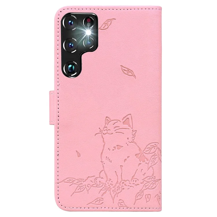 Для Samsung Galaxy S22 Ultra 5G Case Wallet Cath Patter - Розовый