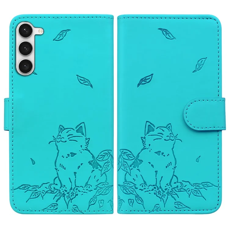 Für Samsung Galaxy S23 Case Wallet Cat Muster Gedruckter Leder -telefonabdeckung - Seeblau