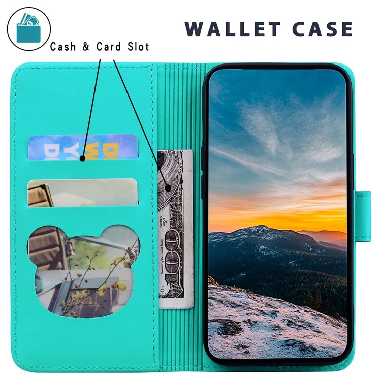 Für Samsung Galaxy S23 Case Wallet Cat Muster Gedruckter Leder -telefonabdeckung - Seeblau
