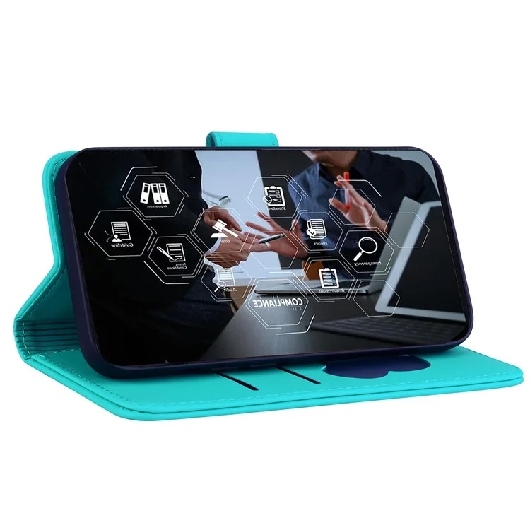 Für Samsung Galaxy S23 Case Wallet Cat Muster Gedruckter Leder -telefonabdeckung - Seeblau