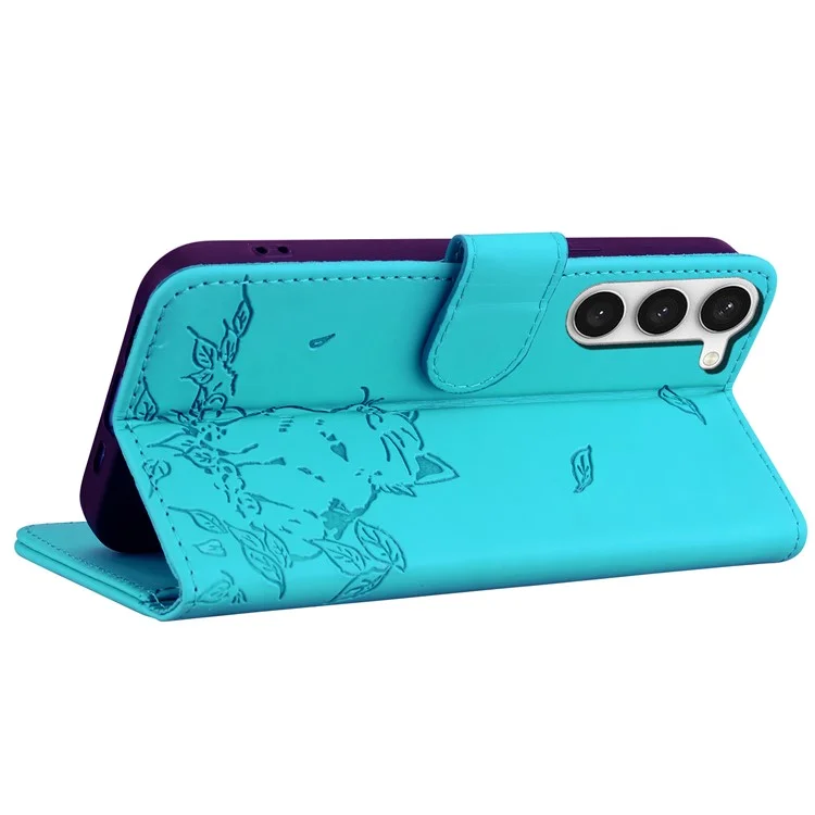 Für Samsung Galaxy S23 Case Wallet Cat Muster Gedruckter Leder -telefonabdeckung - Seeblau