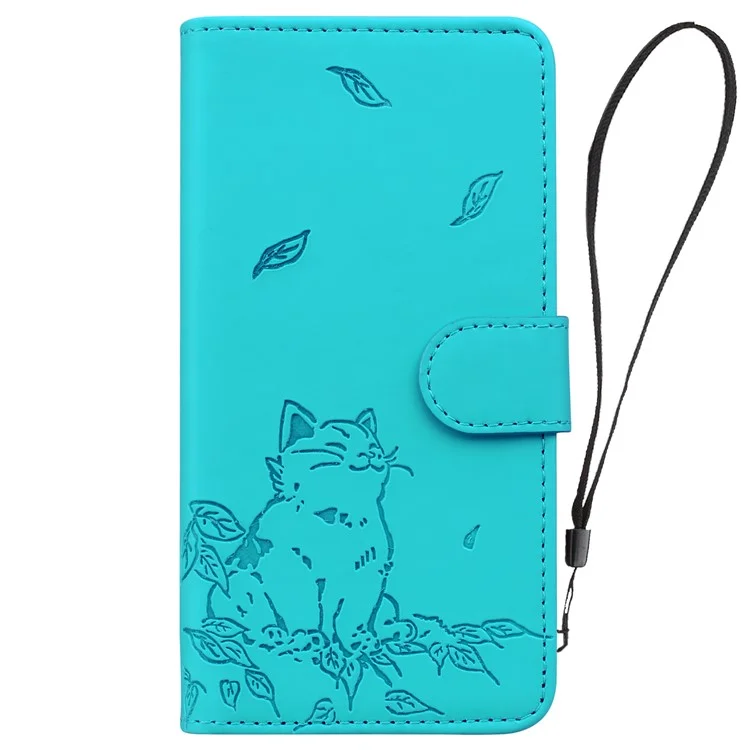 Für Samsung Galaxy S23 Case Wallet Cat Muster Gedruckter Leder -telefonabdeckung - Seeblau