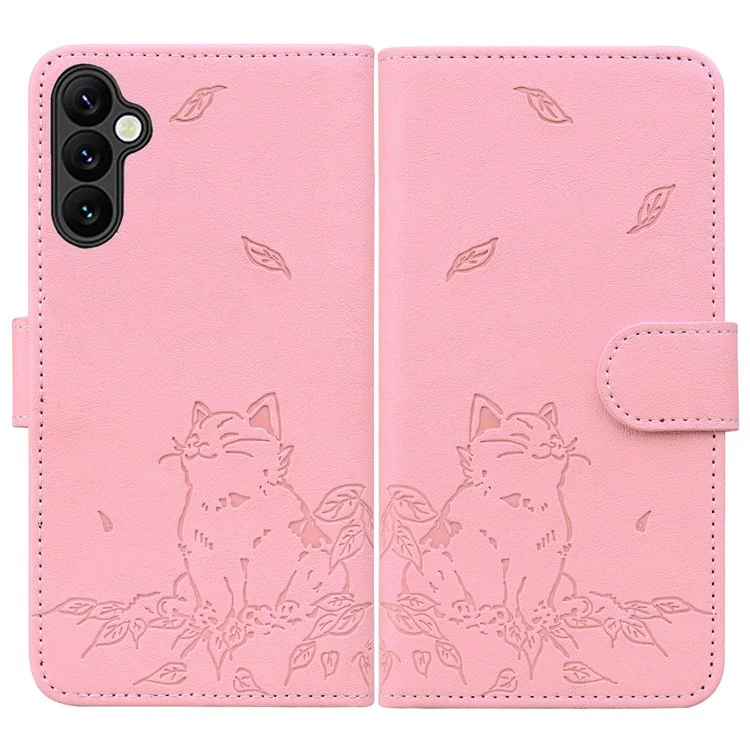 Für Samsung Galaxy A25 5G (global) (161,0 X 76,5 X 8,3 Mm) Case Wallet Cat -muster Eingeprägter Leder Telefonabdeckung - Rosa