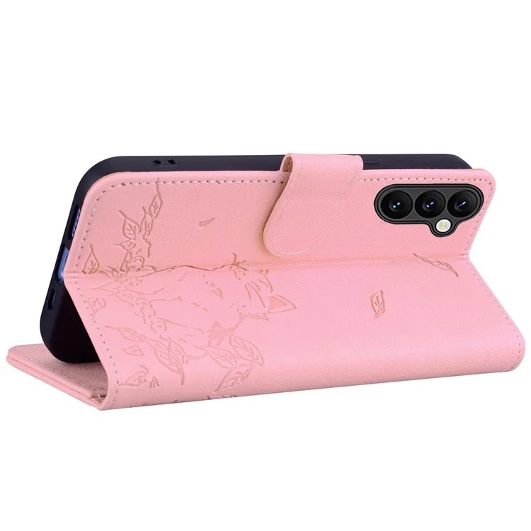 Für Samsung Galaxy A25 5G (global) (161,0 X 76,5 X 8,3 Mm) Case Wallet Cat -muster Eingeprägter Leder Telefonabdeckung - Rosa