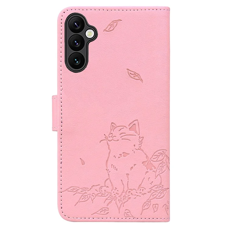 Für Samsung Galaxy A25 5G (global) (161,0 X 76,5 X 8,3 Mm) Case Wallet Cat -muster Eingeprägter Leder Telefonabdeckung - Rosa