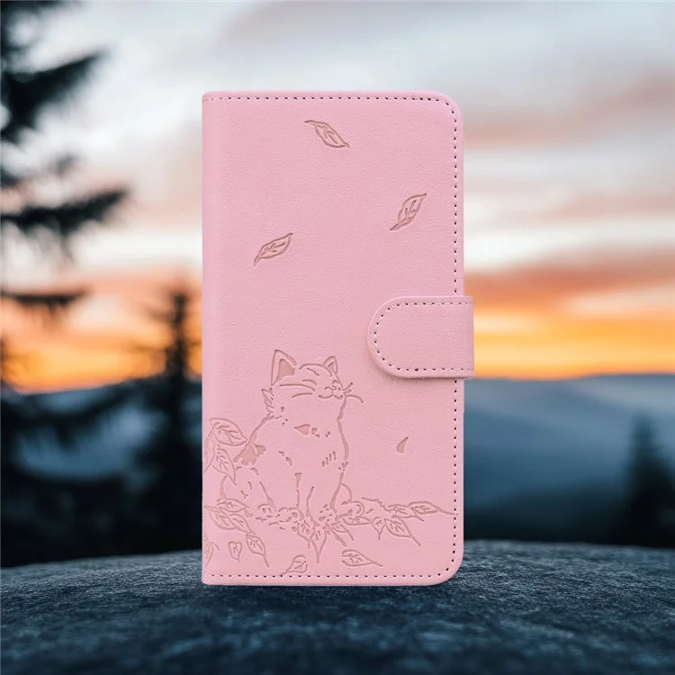 Für Samsung Galaxy A25 5G (global) (161,0 X 76,5 X 8,3 Mm) Case Wallet Cat -muster Eingeprägter Leder Telefonabdeckung - Rosa