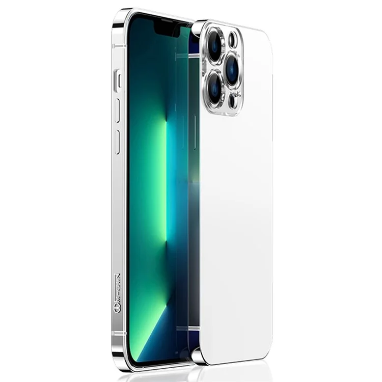 IM-CHEN Anti-Fall Phone Case for iPhone 13 Pro 6.1 inch Shockproof Case PC Back Stainless-Steel Frame Phone Slim Cover - Silver