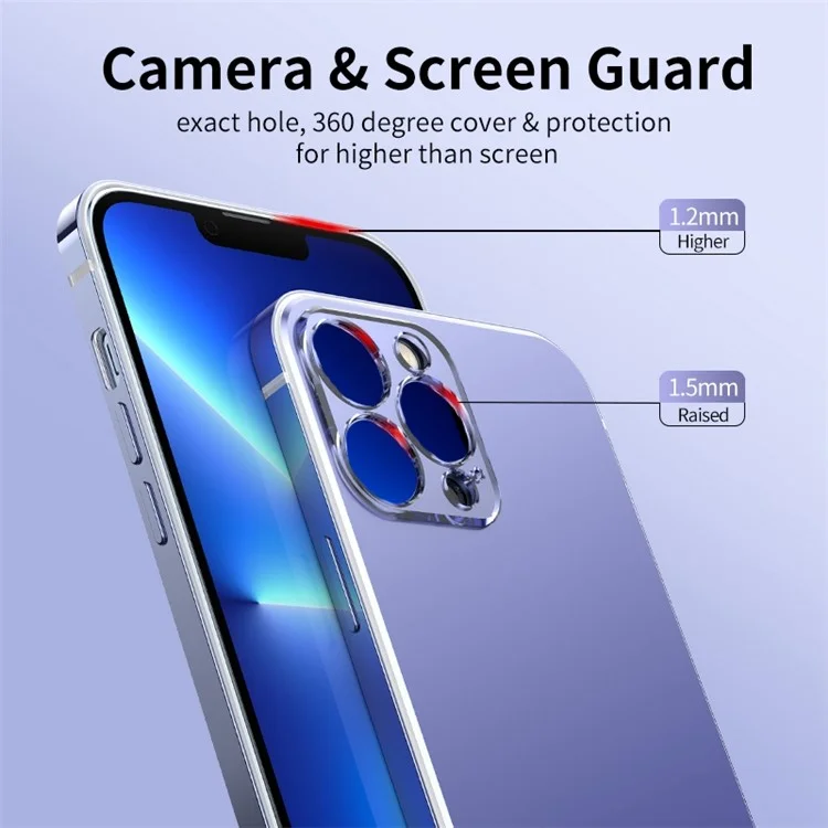 IM-CHEN Anti-Fall Phone Case for iPhone 13 Pro 6.1 inch Shockproof Case PC Back Stainless-Steel Frame Phone Slim Cover - Silver