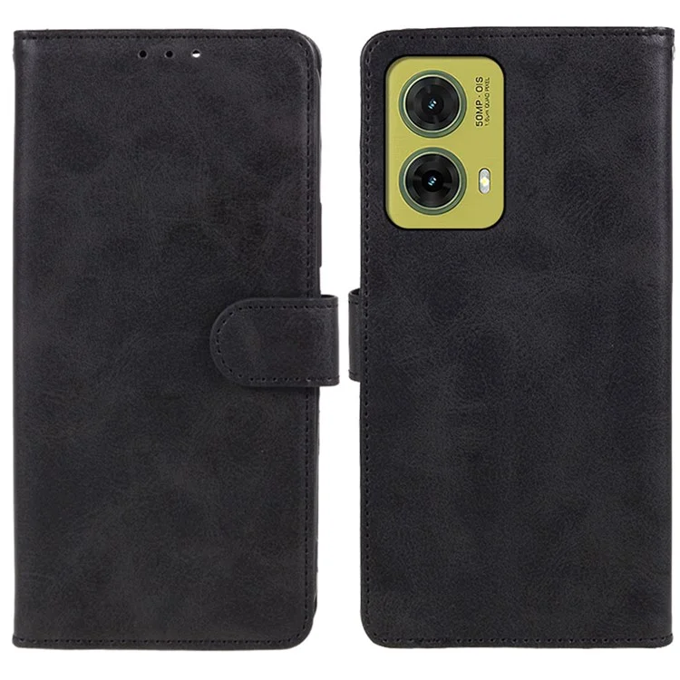 Para Motorola S50 Neo 5G / Moto G85 5G Case PU PU Billetera de Cuero Proporcionar Teléfono Textura de la Pantorrilla - Negro