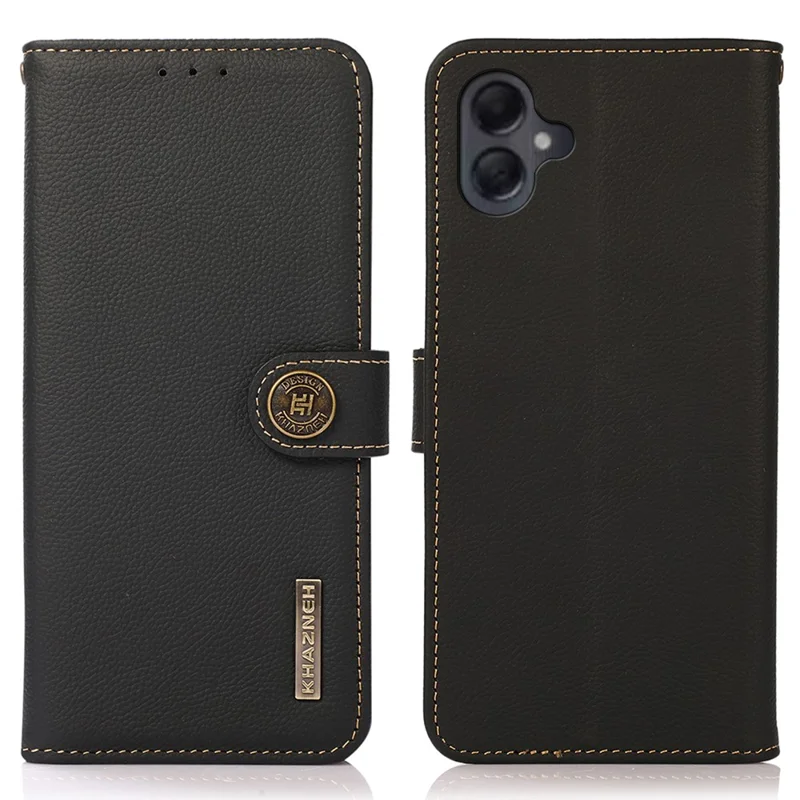 Khazneh Para Samsung Galaxy A06 Case Genuine Cow Leather Cartlet Tone - Preto