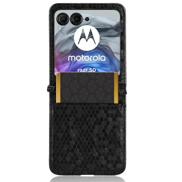 Para la Caja Del Teléfono de 5 g de Motorola Razr 50 Con Titular de Tarjetas, la Cubierta Del Teléfono de Cuero de Patrón de Punto Impreso - Negro
