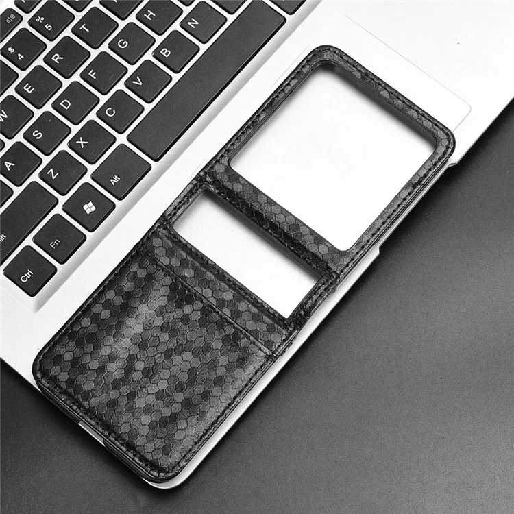 Para la Caja Del Teléfono de 5 g de Motorola Razr 50 Con Titular de Tarjetas, la Cubierta Del Teléfono de Cuero de Patrón de Punto Impreso - Negro