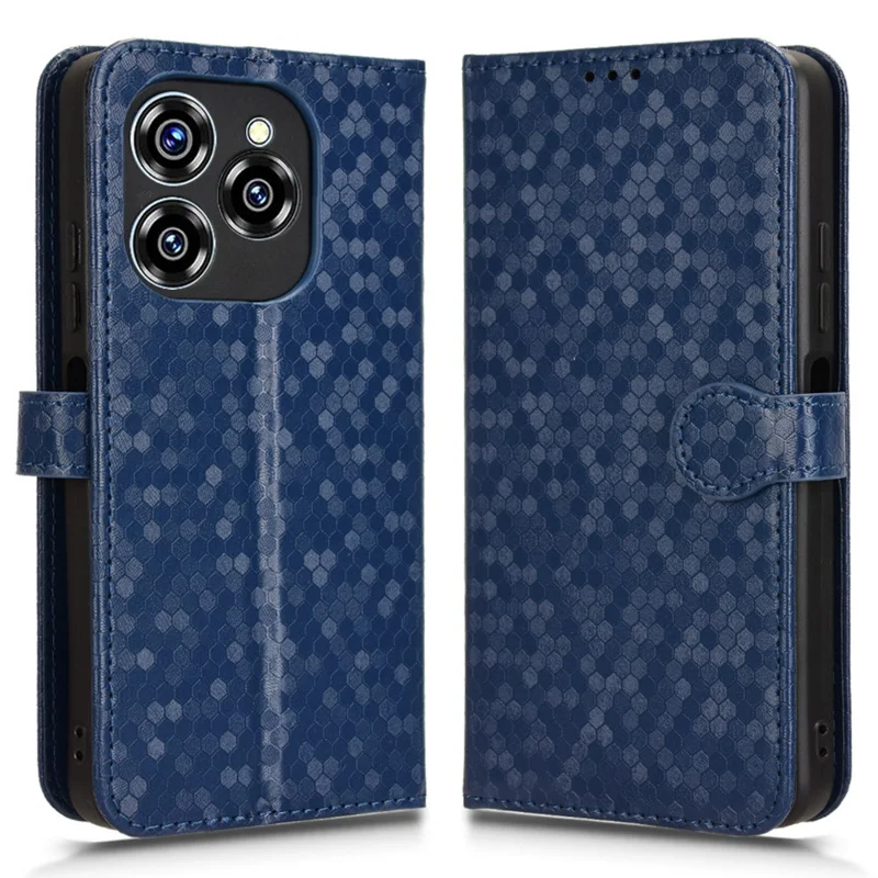 For Oukitel C50 Wallet Case Dot Pattern Imprint PU Leather Phone Cover - Dark Blue