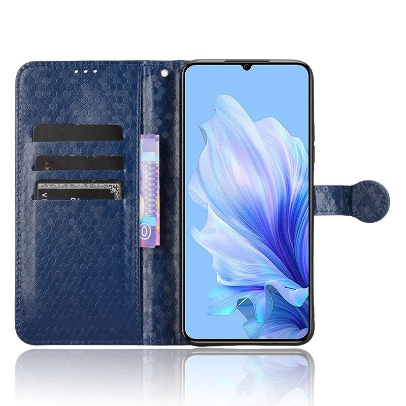 For Oukitel C50 Wallet Case Dot Pattern Imprint PU Leather Phone Cover - Dark Blue