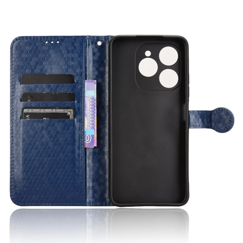 For Oukitel C50 Wallet Case Dot Pattern Imprint PU Leather Phone Cover - Dark Blue