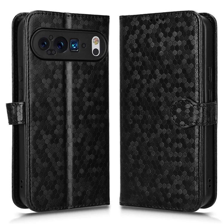 Para Google Pixel 9 Pro XL Wallet Case Patrón de Puntos Impresión PU Cubierta de Teléfono de Cuero PU - Negro
