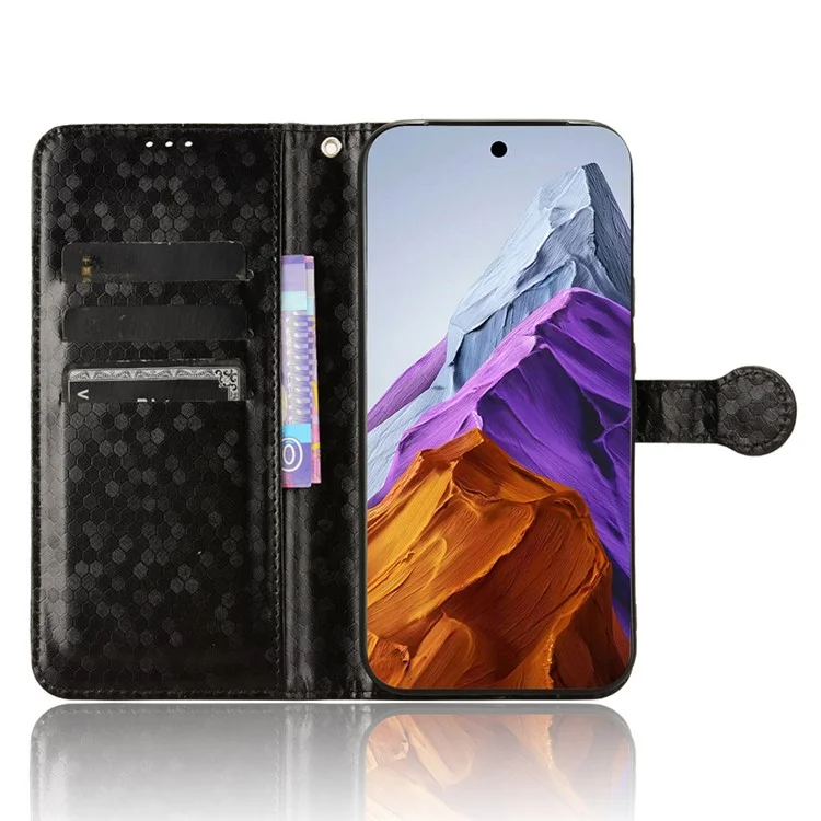 Para Google Pixel 9 Pro XL Wallet Case Patrón de Puntos Impresión PU Cubierta de Teléfono de Cuero PU - Negro