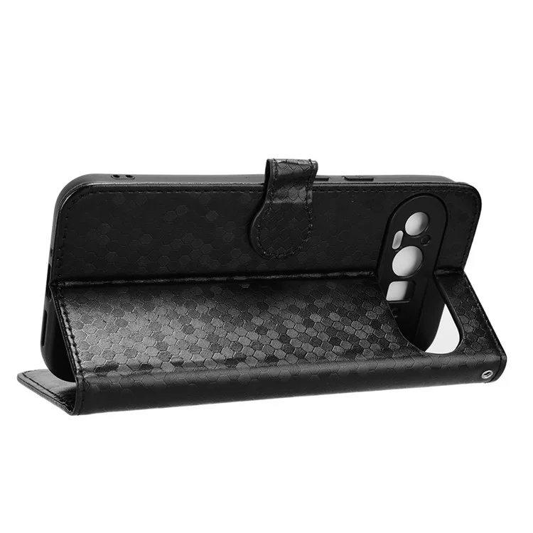 Para Google Pixel 9 Pro XL Wallet Case Patrón de Puntos Impresión PU Cubierta de Teléfono de Cuero PU - Negro