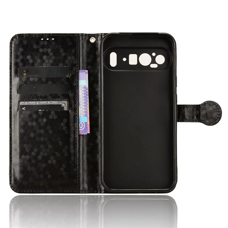Para Google Pixel 9 Pro XL Wallet Case Patrón de Puntos Impresión PU Cubierta de Teléfono de Cuero PU - Negro