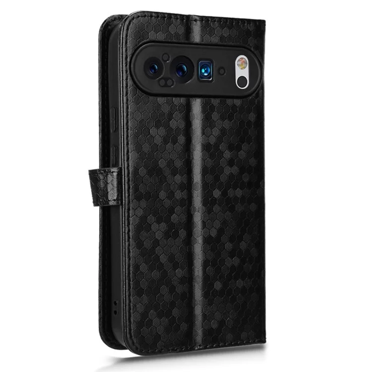 Para Google Pixel 9 Pro XL Wallet Case Patrón de Puntos Impresión PU Cubierta de Teléfono de Cuero PU - Negro