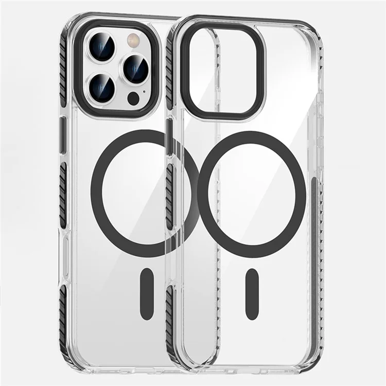 For iPhone 16 Pro Max Magnetic Case Clear Phone Cover PC +TPU Anti-Slip Compatible with MagSafe - Black