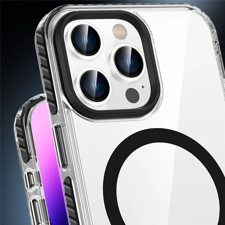 For iPhone 16 Pro Max Magnetic Case Clear Phone Cover PC +TPU Anti-Slip Compatible with MagSafe - Black