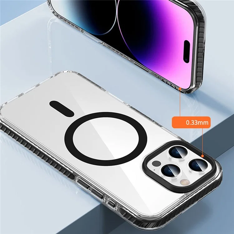 For iPhone 16 Pro Max Magnetic Case Clear Phone Cover PC +TPU Anti-Slip Compatible with MagSafe - Black