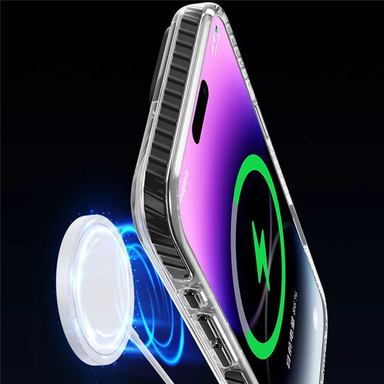 For iPhone 16 Pro Max Magnetic Case Clear Phone Cover PC +TPU Anti-Slip Compatible with MagSafe - Black