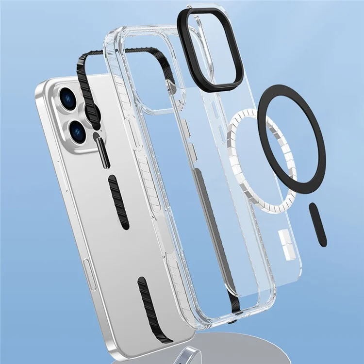 For iPhone 16 Pro Max Magnetic Case Clear Phone Cover PC +TPU Anti-Slip Compatible with MagSafe - Black