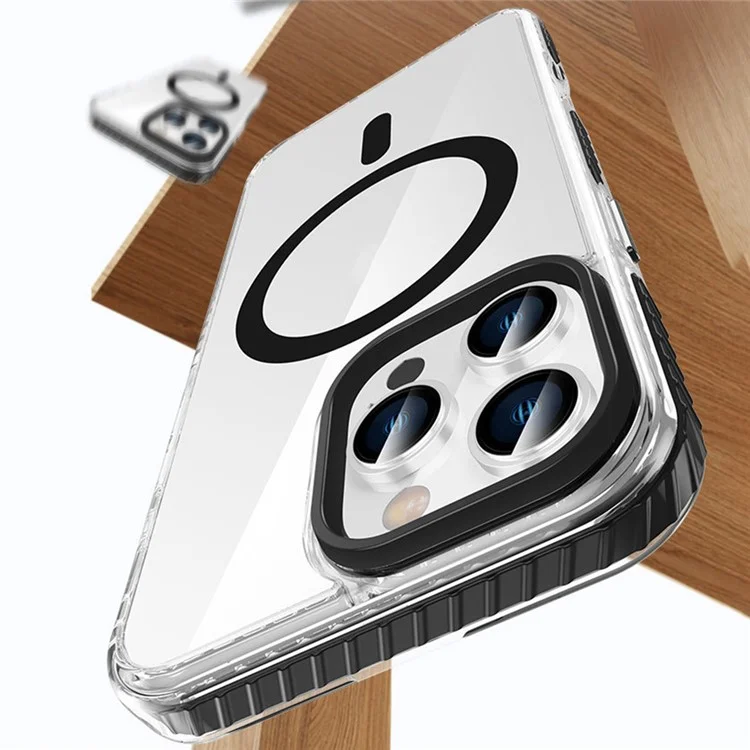 For iPhone 16 Pro Max Magnetic Case Clear Phone Cover PC +TPU Anti-Slip Compatible with MagSafe - Black