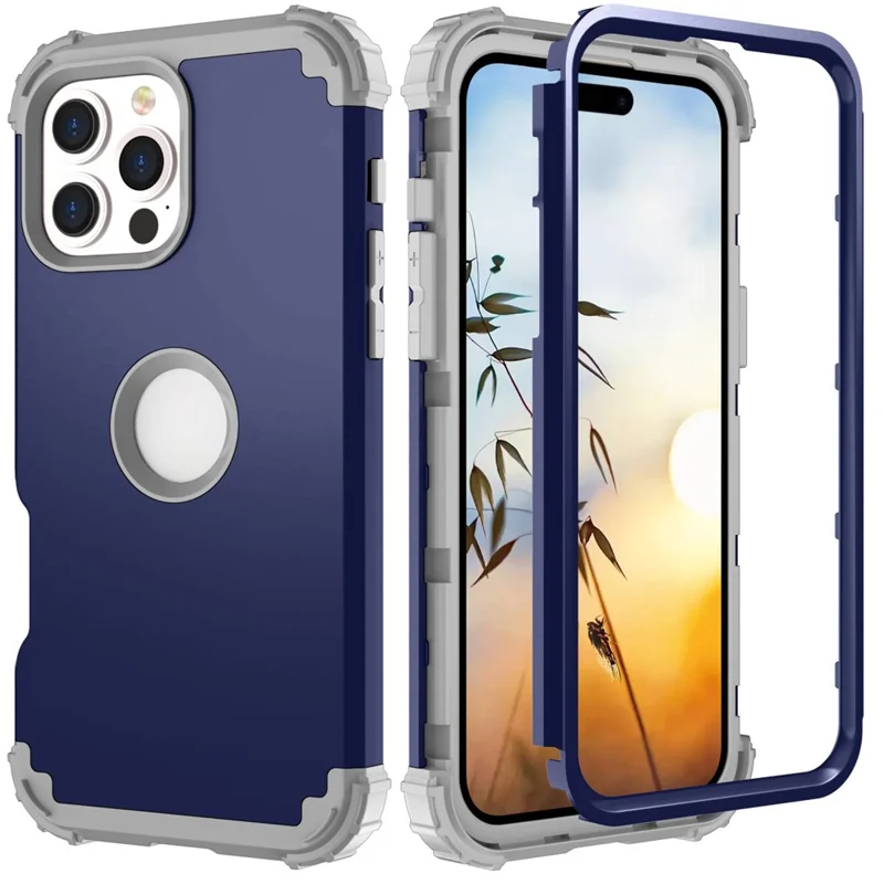 Style l Pour Iphone 16 Pro Max Case D'amortisseur PC + Silicone Téléphone Back - Bleu Marine / Gris Foncé