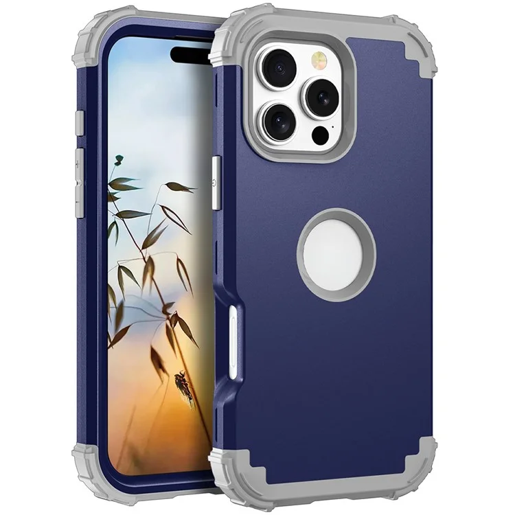 Estilo l Para Iphone 16 Pro Case Shockproof PC + Teléfono de Silicona - Azul Marino / Gris Oscuro