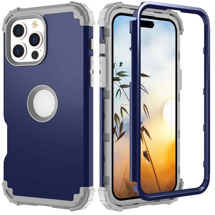 Estilo l Para Iphone 16 Pro Case Shockproof PC + Teléfono de Silicona - Azul Marino / Gris Oscuro