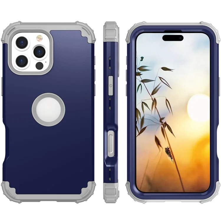 Estilo l Para Iphone 16 Pro Case Shockproof PC + Teléfono de Silicona - Azul Marino / Gris Oscuro