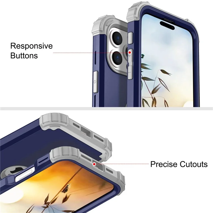 Estilo l Para Iphone 16 Pro Case Shockproof PC + Teléfono de Silicona - Azul Marino / Gris Oscuro