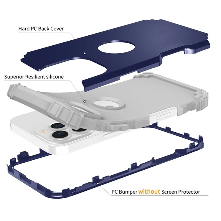 Estilo l Para Iphone 16 Pro Case Shockproof PC + Teléfono de Silicona - Azul Marino / Gris Oscuro